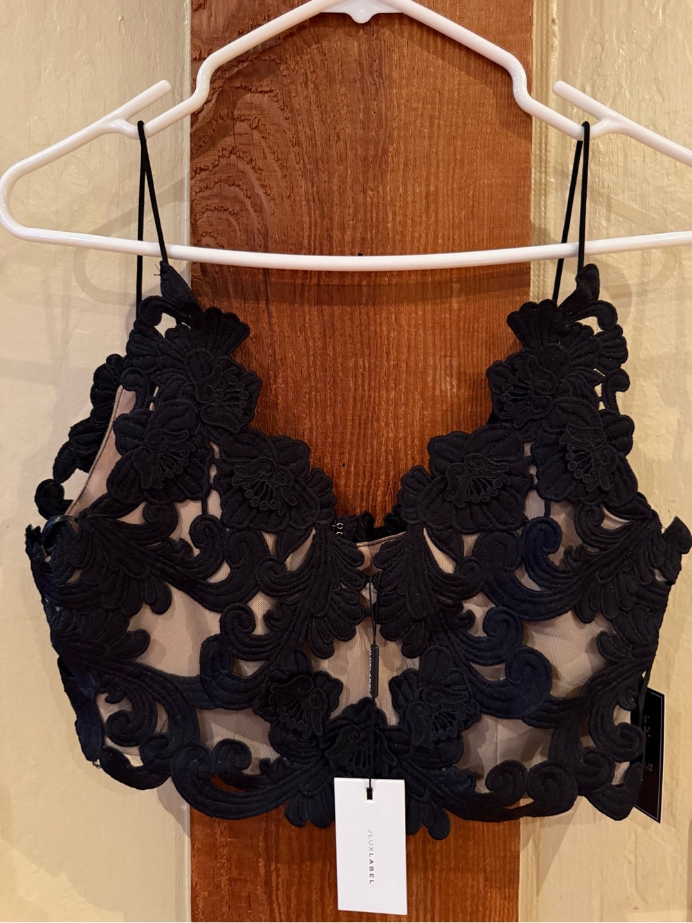 JLUXLABEL Black Lace Appliqué Bustier Crop Top – NWT